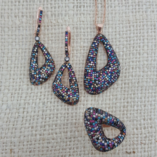 925 Sterling Silver Multicolor Stone Jewellery Set