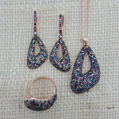 925 Sterling Silver Multicolor Stone Jewellery Set