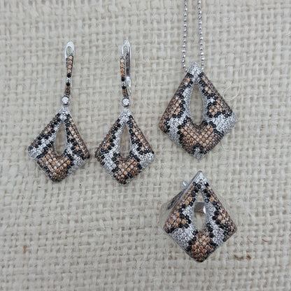 925 Sterling Silver Leopar Pattern Jewellery Set