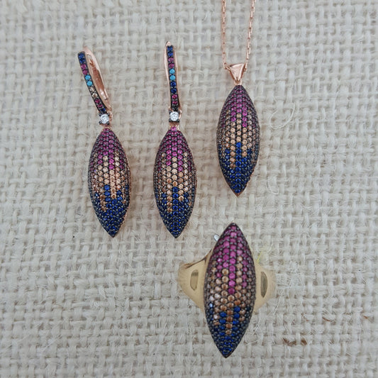 925 Sterling Silver Multicolor Stone Jewellery Set