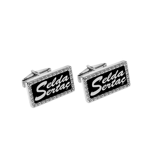 925 Sterling Silver Custom Name Rectangle Cufflinks for Men