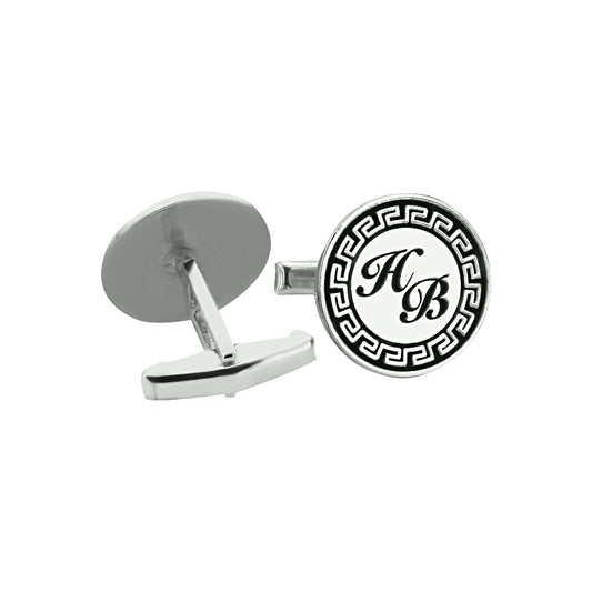 925 Sterling Silver Custom Name Circle Cufflinks for Men