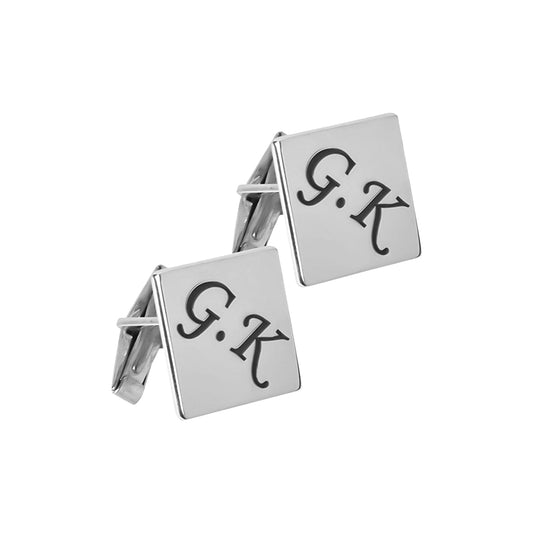 925 Sterling Silver Custom Id Square Cufflinks for Men