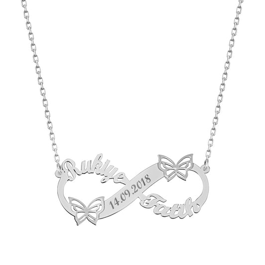 925 Sterling Silver Custom Name Eternity Butterfly Necklace