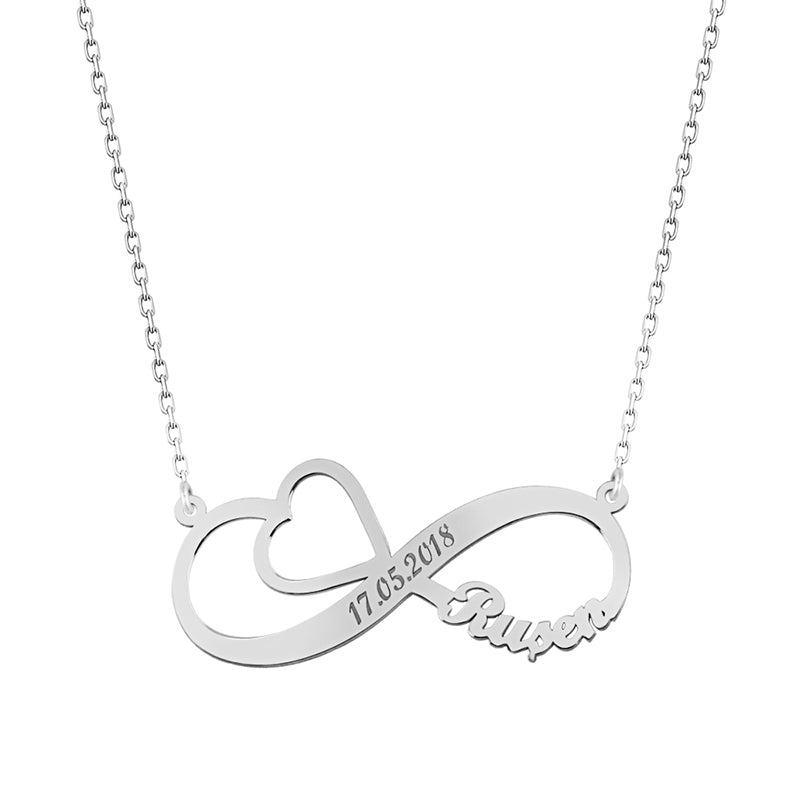 925 Sterling Silver Custom Name Eternity Heart Necklace