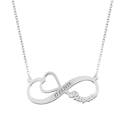 925 Sterling Silver Custom Name Eternity Heart Necklace