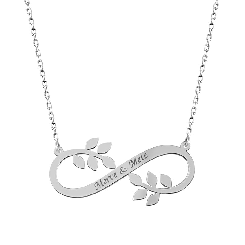 925 Sterling Silver Custom Name Eternity Leaf Necklace