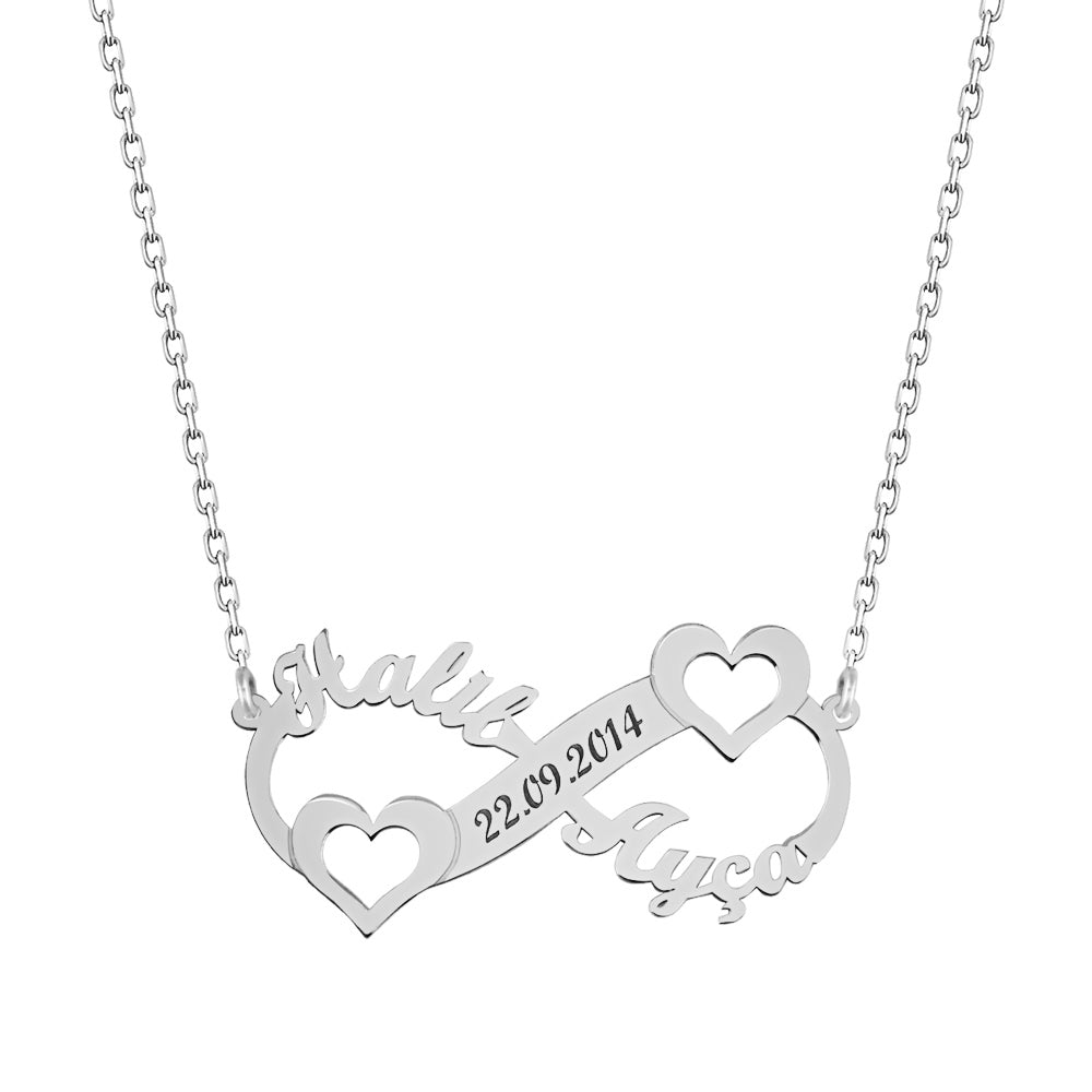 925 Sterling Silver Custom Name Eternity Heart Necklace