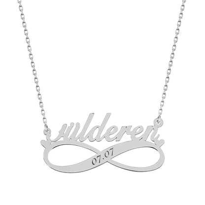 925 Sterling Silver Custom Name Date Eternity Necklace