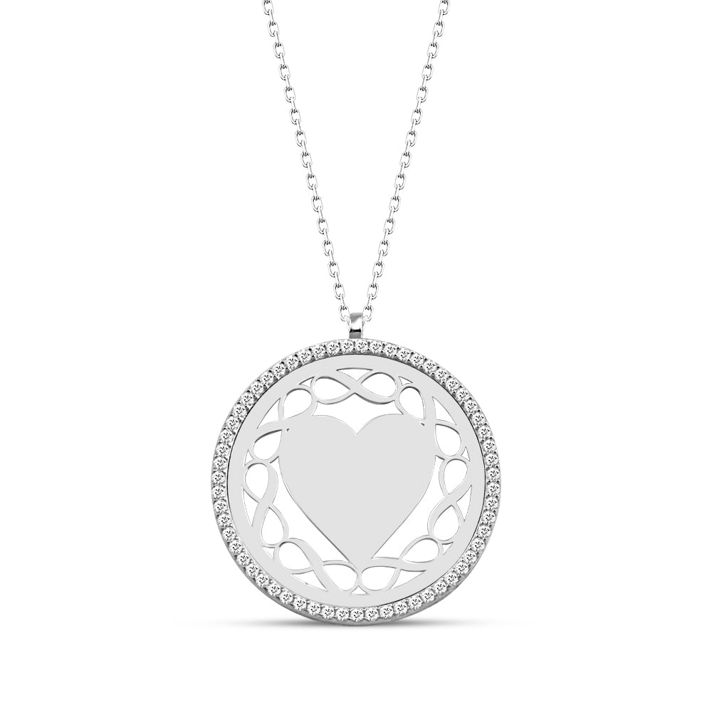 925 Sterling Silver Custom Name Eternity Heart Round Necklace