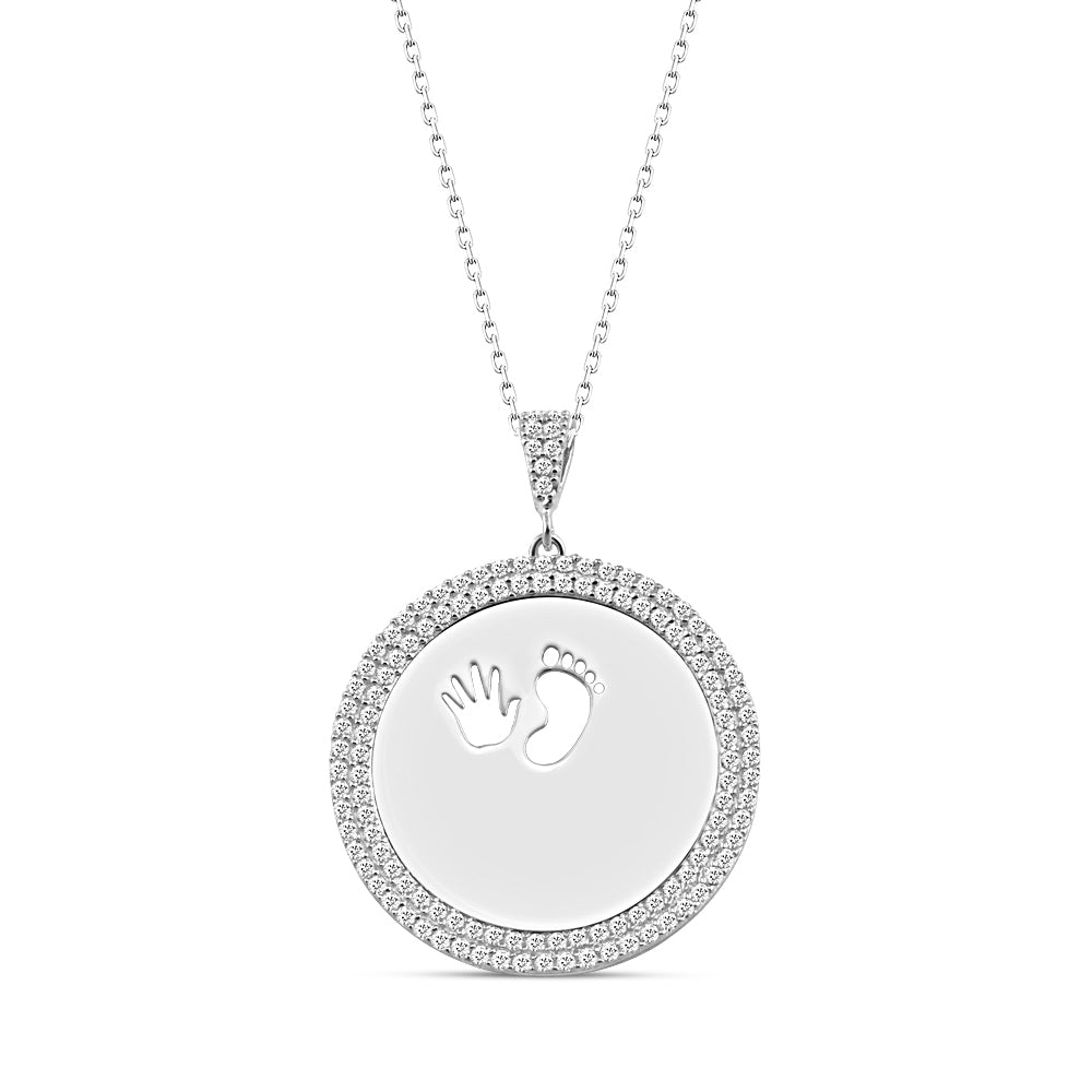 925 Sterling Silver Custom Name Zircon Stone  Round Newborn Necklace