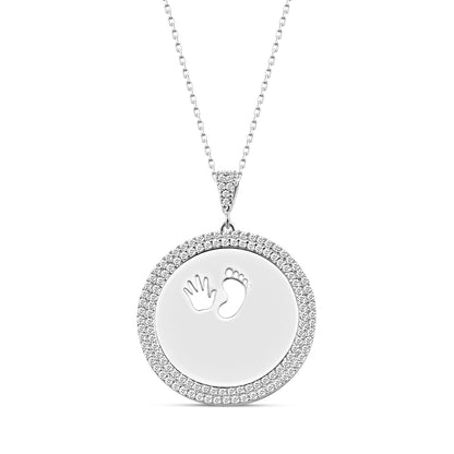 925 Sterling Silver Custom Name Zircon Stone  Round Newborn Necklace