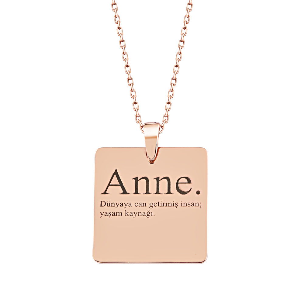 925 Sterling Silver Word and Meaning Square Plate Necklace