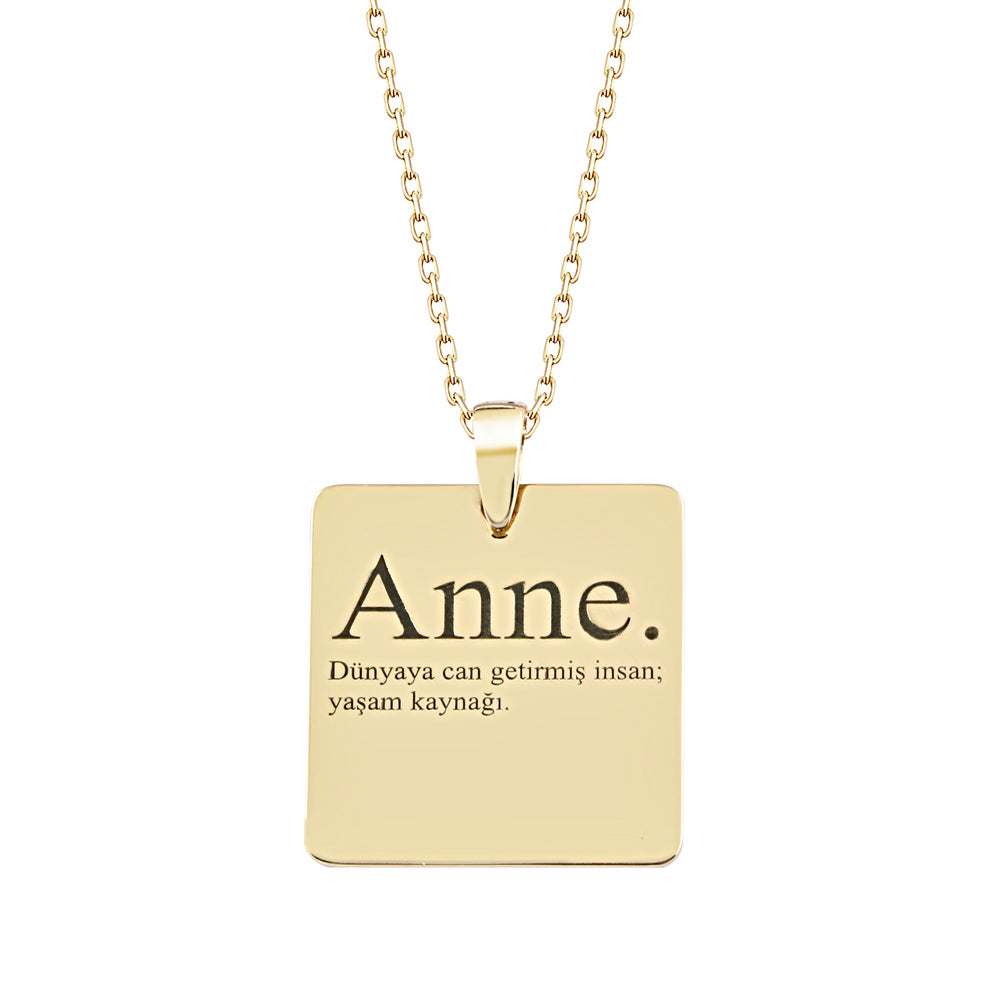 925 Sterling Silver Word and Meaning Square Plate Necklace