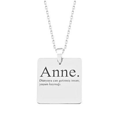 925 Sterling Silver Word and Meaning Square Plate Necklace