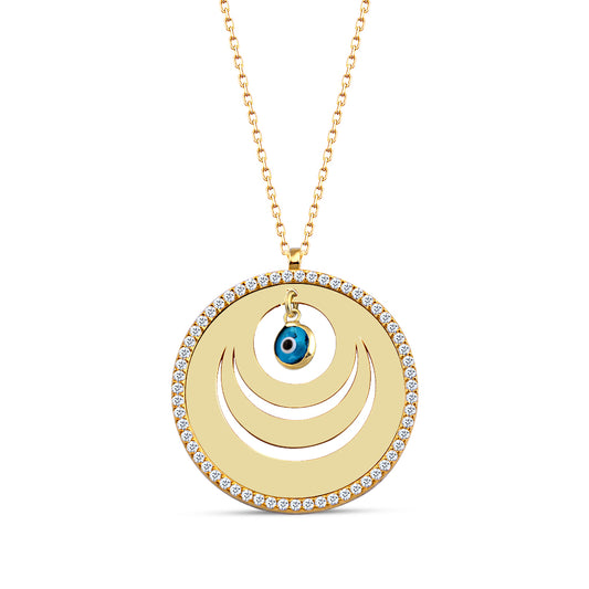 925 Sterling Silver Evil Eye Zircon Stone Round Necklace