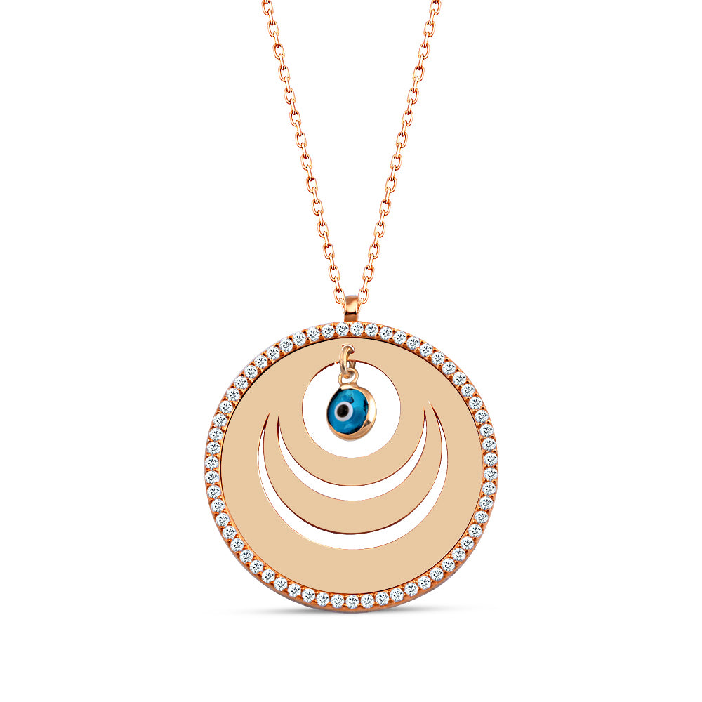 925 Sterling Silver Evil Eye Zircon Stone Round Necklace