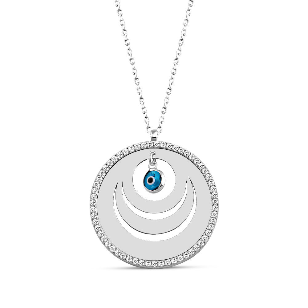 925 Sterling Silver Evil Eye Zircon Stone Round Necklace