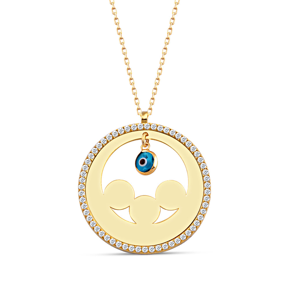 925 Sterling Silver Evil Eye Zircon Stone Round Necklace