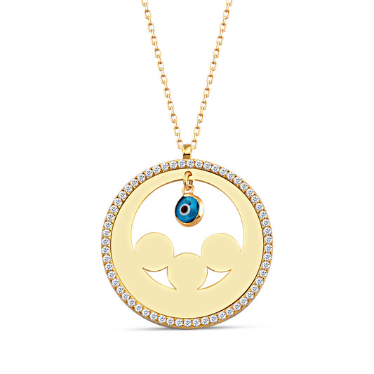 925 Sterling Silver Evil Eye Zircon Stone Round Necklace