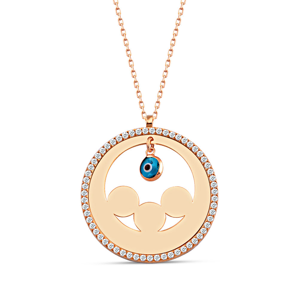 925 Sterling Silver Evil Eye Zircon Stone Round Necklace