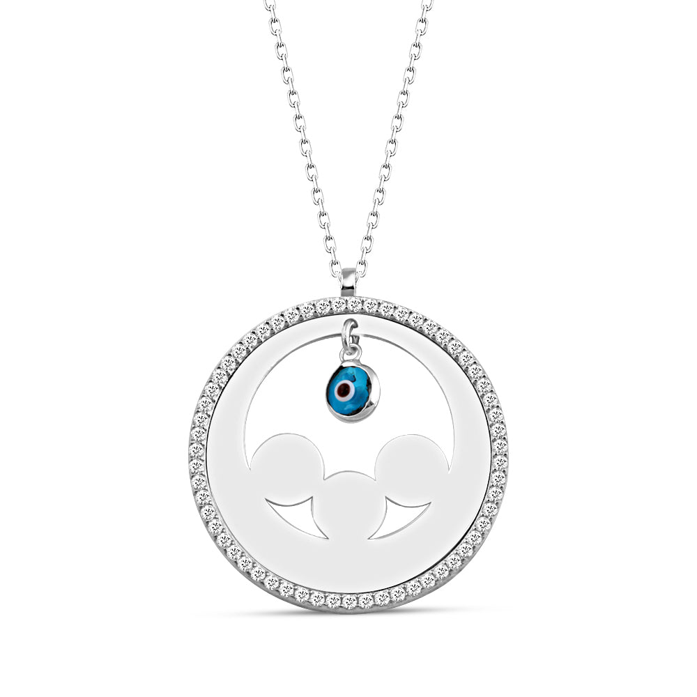 925 Sterling Silver Evil Eye Zircon Stone Round Necklace