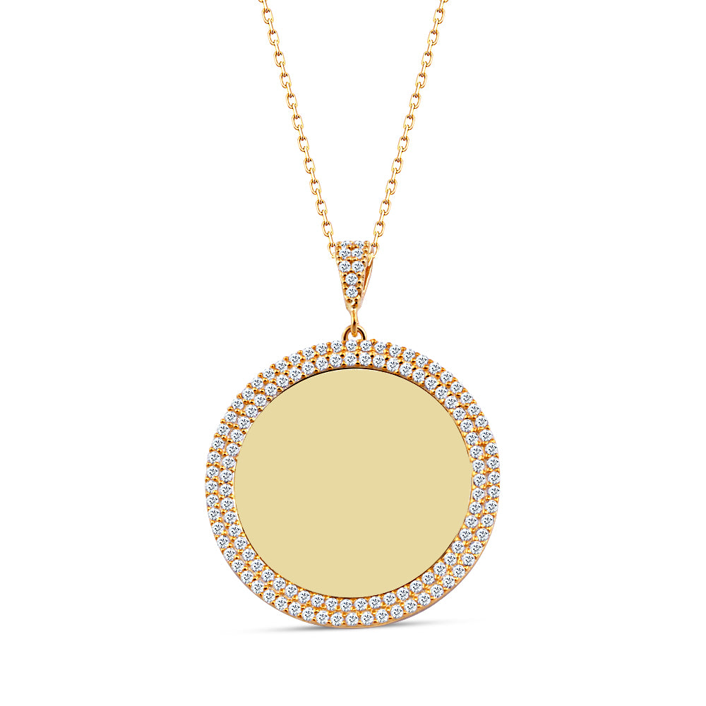 925 Sterling Silver Custom Id Zircon Stone Round Necklace