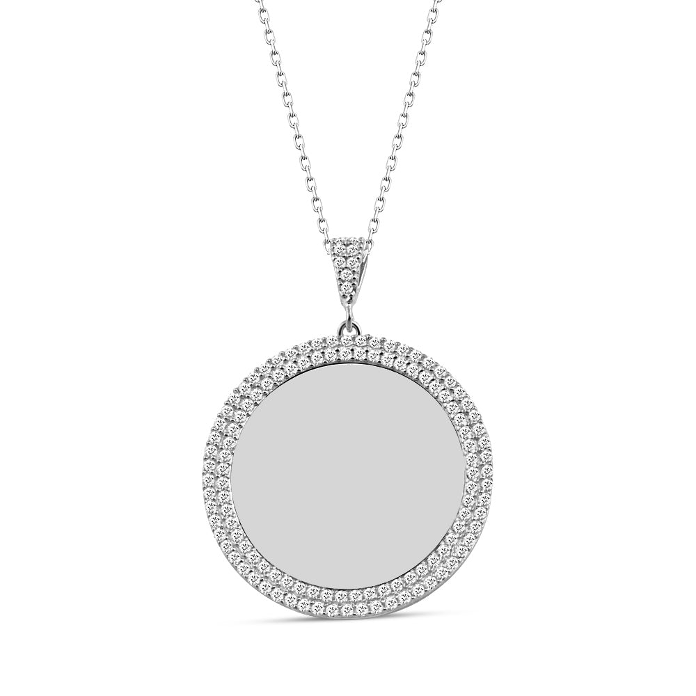 925 Sterling Silver Custom Id Zircon Stone Round Necklace