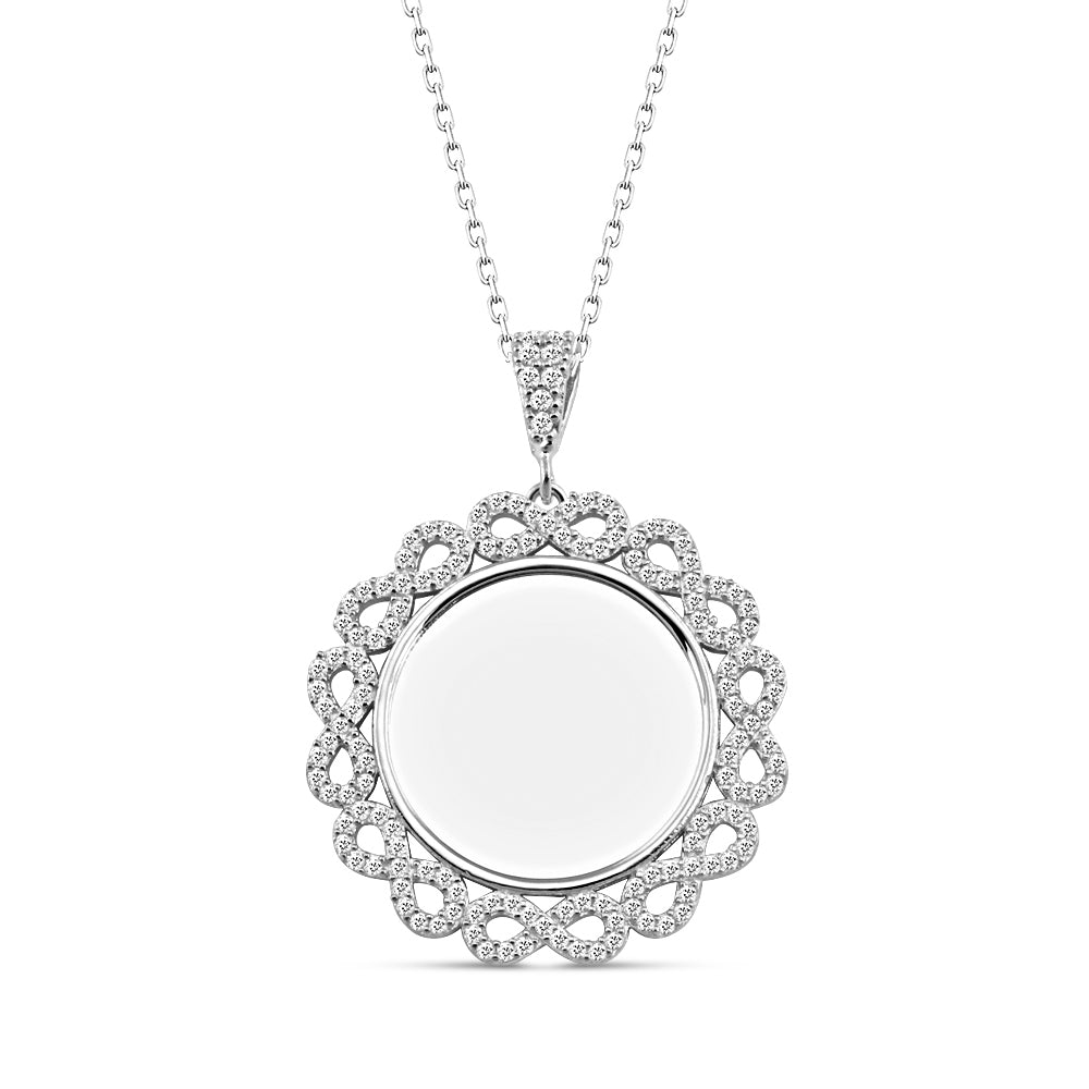 925 Sterling Silver Custom Id Zircon Stone Eternity Round Necklace