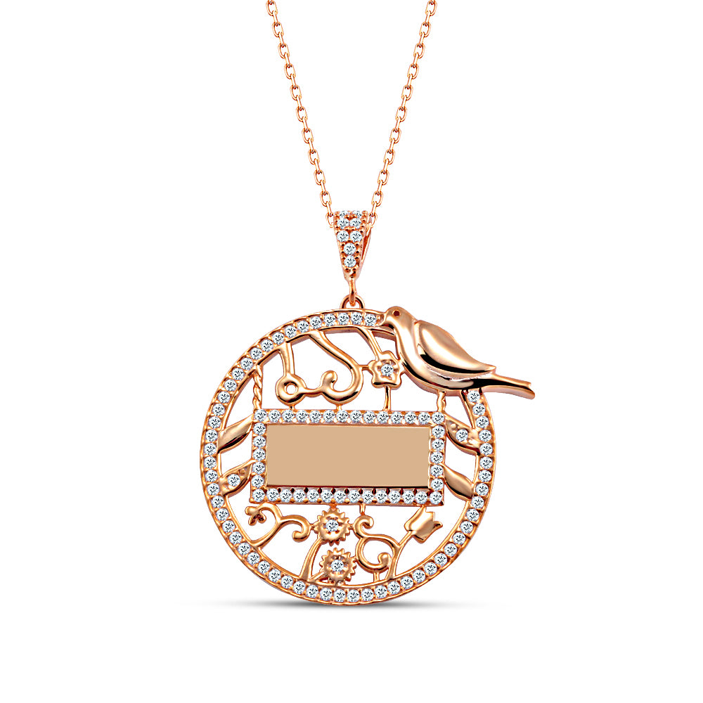 925 Sterling Silver Personalized Plate Bird Necklace