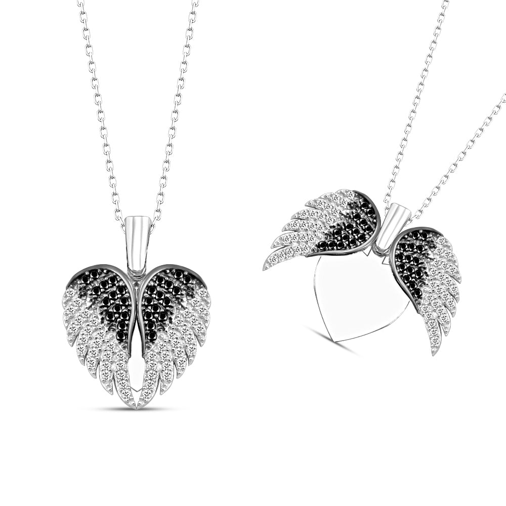 925 Sterling Silver Personalized Heart Angel Wing Necklace