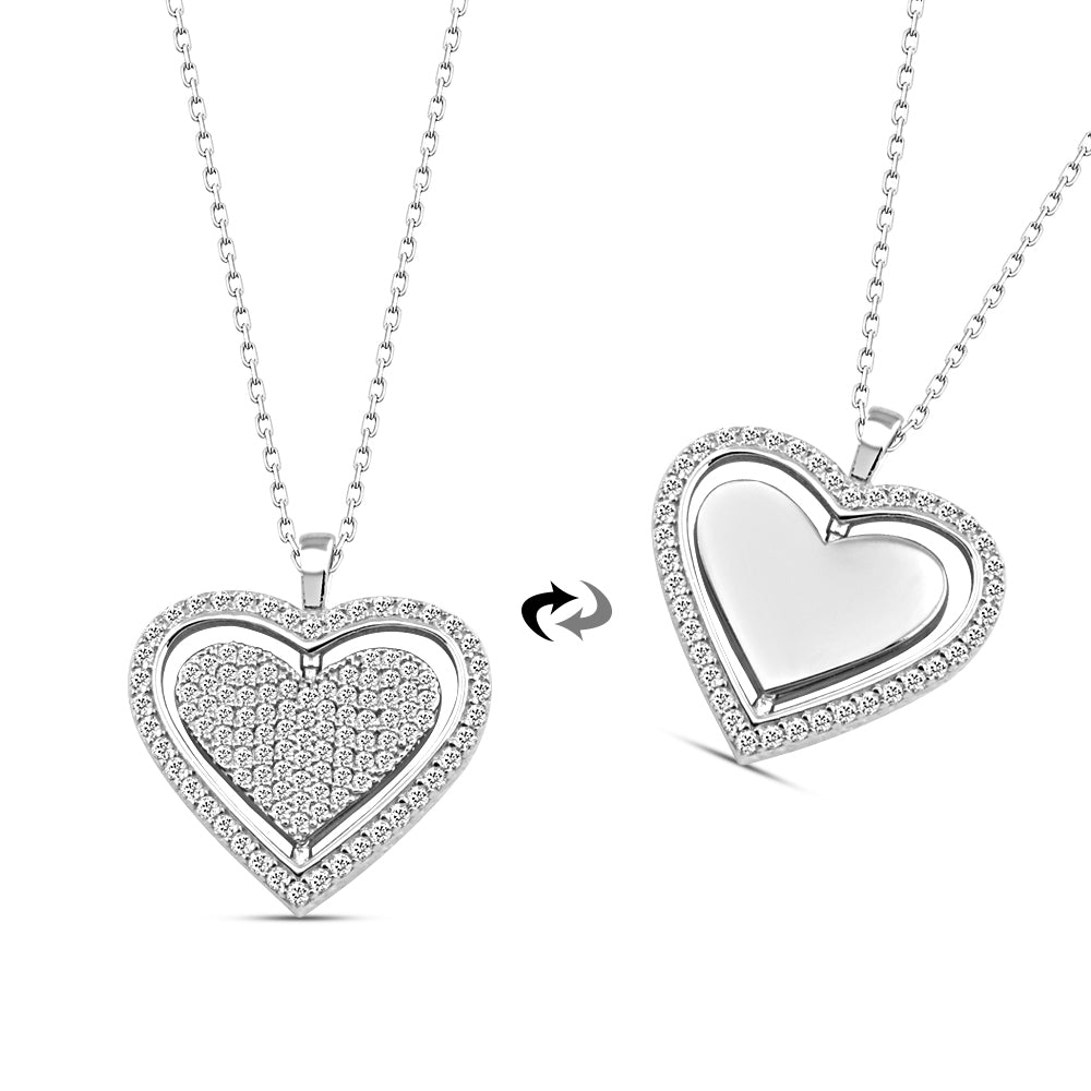 925 Sterling Silver Personalized Spinning Heart Necklace