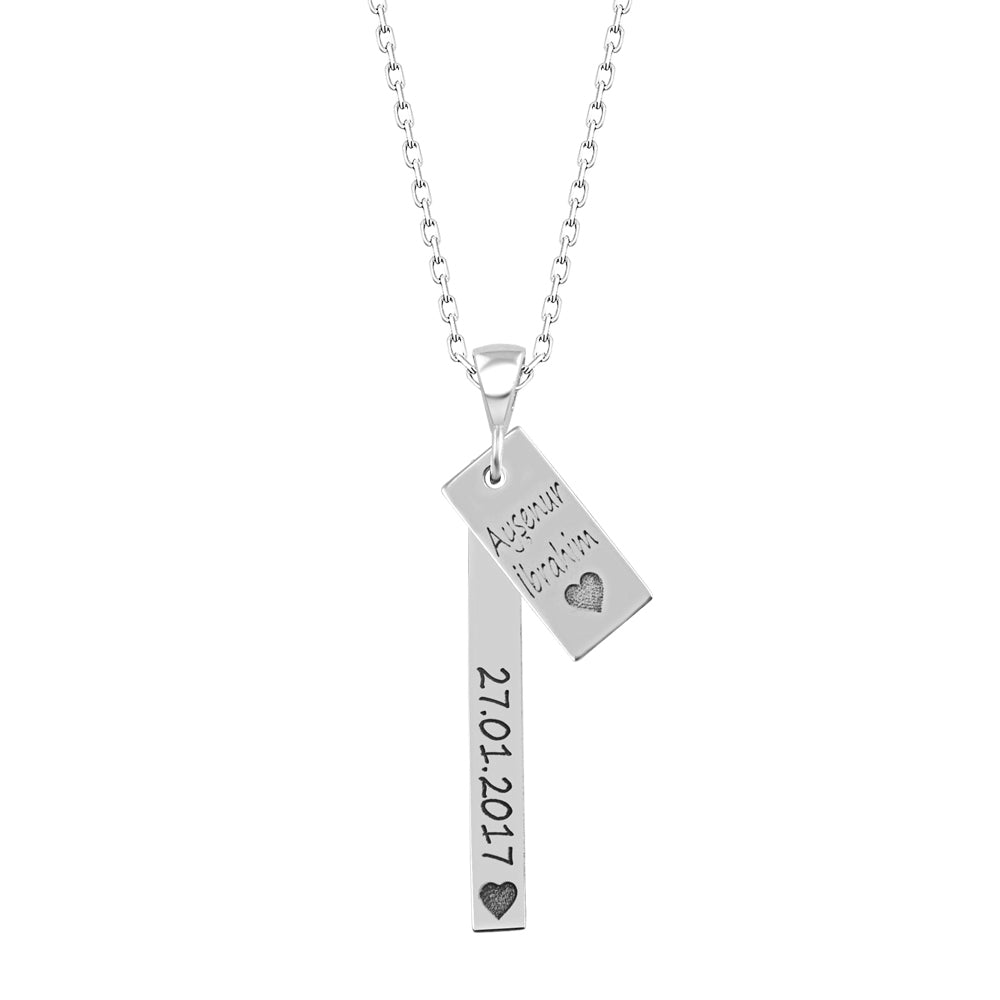 925 Sterling Silver Custom Name Date Vertical Plate Necklace