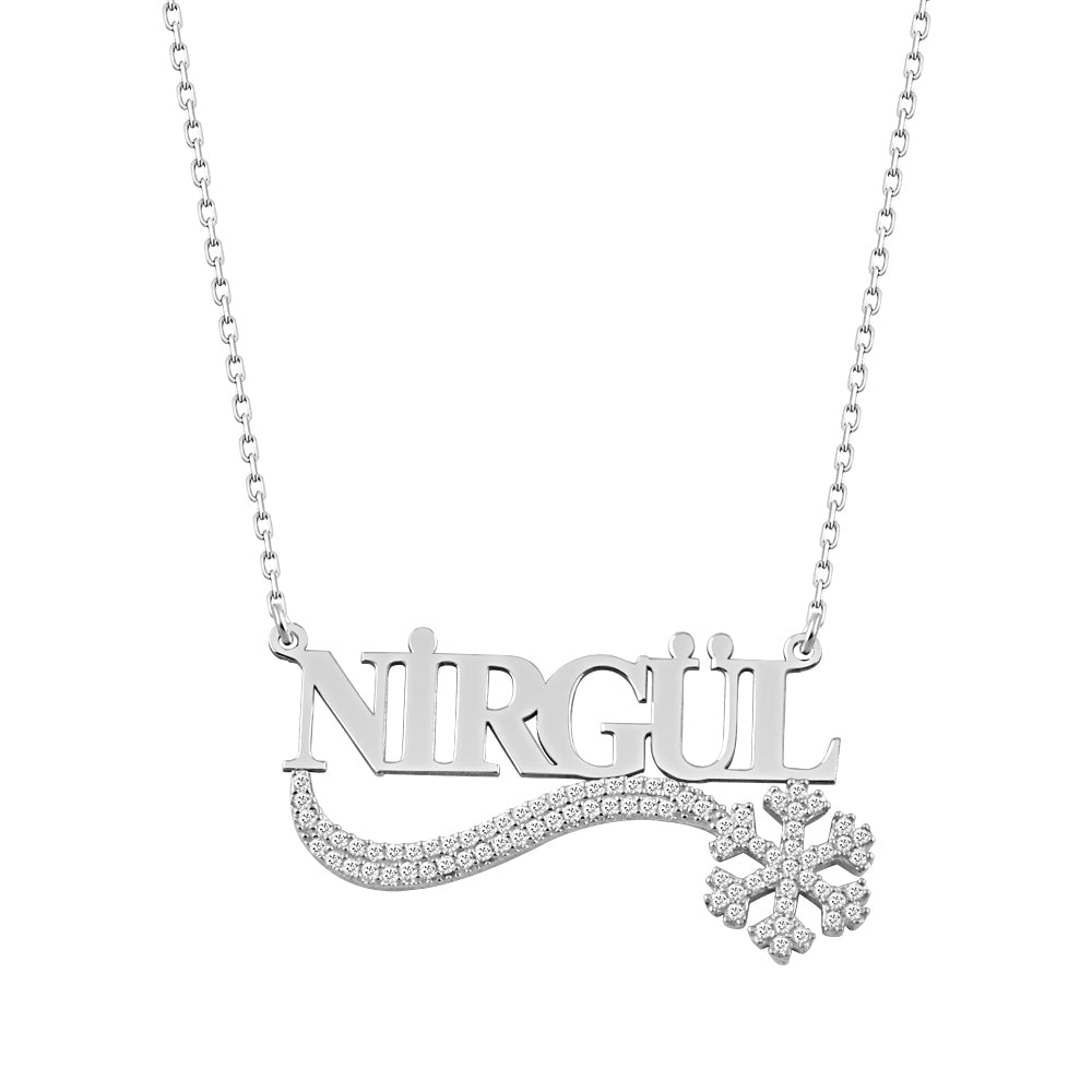 925 Sterling Silver Custom Name Snowflake Necklace