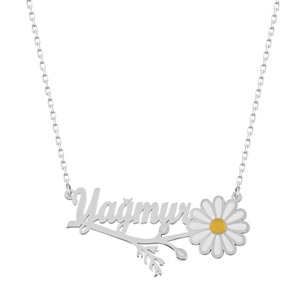 925 Sterling Silver Custom Name Daisy Necklace