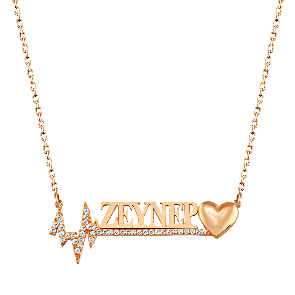 925 Sterling Silver Custom Name Heart Rhythm Necklace