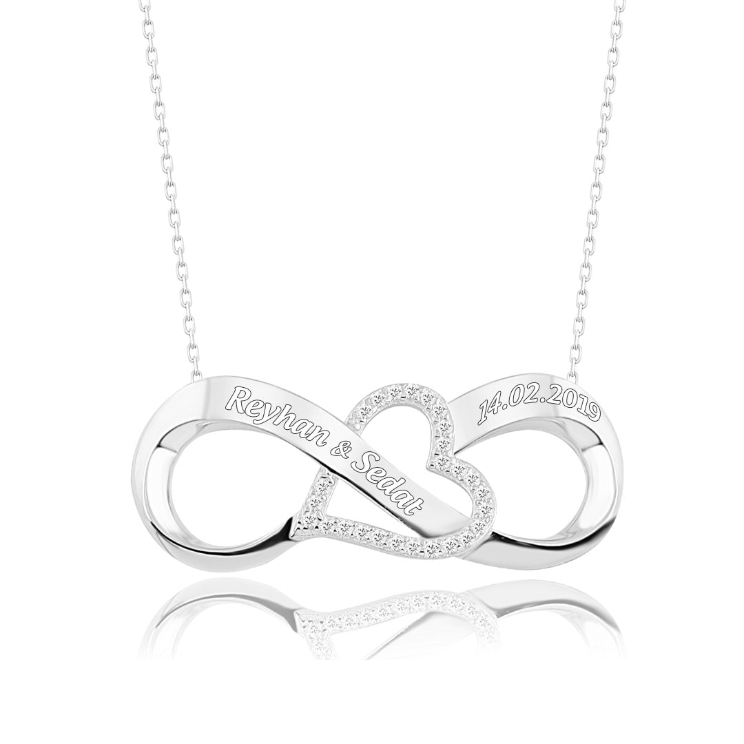 925 Sterling Silver Personalized Custom Name Heart Eternity Necklace