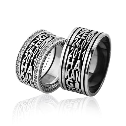 925 Sterling Silver Personalized Custom Name Date Wedding Ring