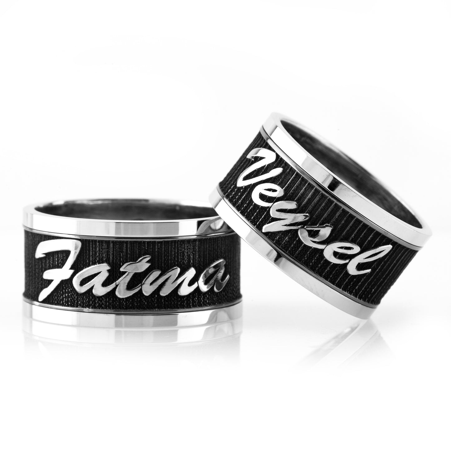 925 Sterling Silver Personalized Custom Name Black Wedding Ring