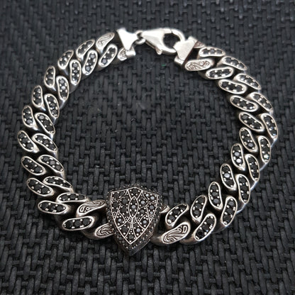 Embroidered Handmade Men Bracelet 925K Sterling Silver Etnic Men Jewellery