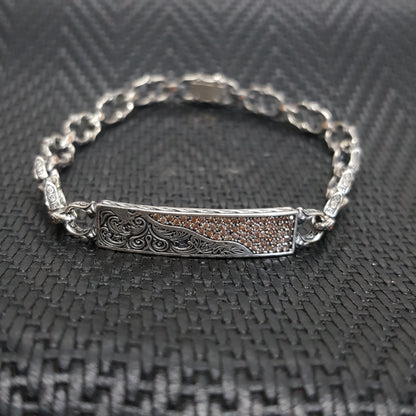 Silver Embroidered Handmade Men Bracelet 925K Sterling Silver Etnic Jewellery