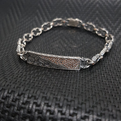 Silver Embroidered Handmade Men Bracelet 925K Sterling Silver Etnic Jewellery