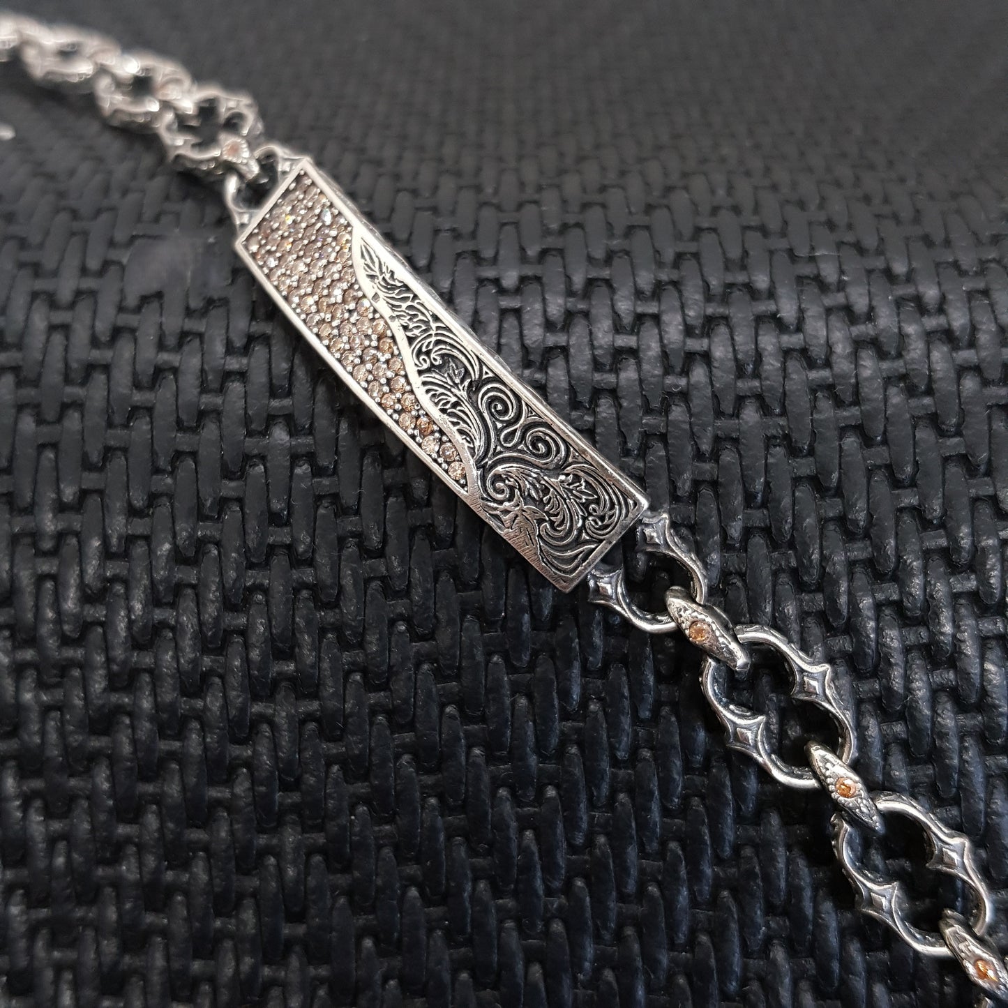 Silver Embroidered Handmade Men Bracelet 925K Sterling Silver Etnic Jewellery