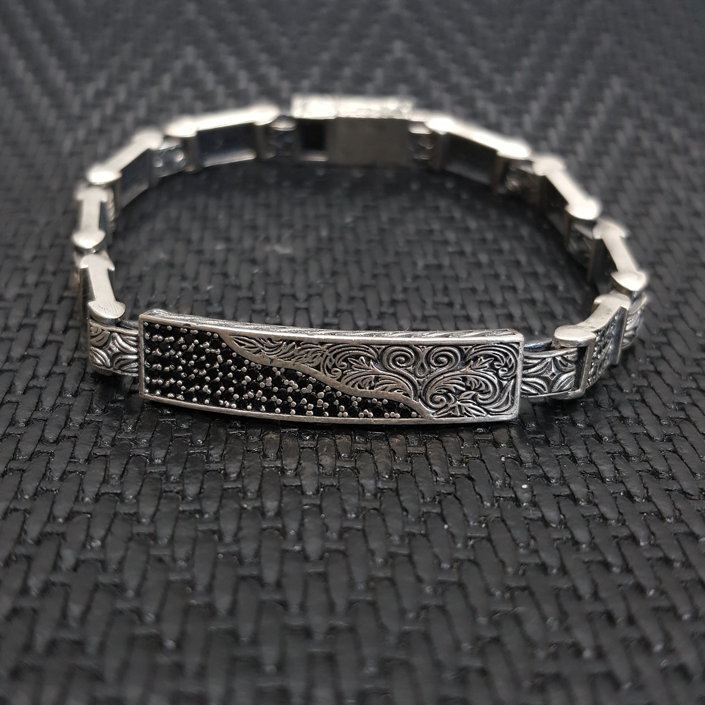 925K Sterling Silver Embroidered Handmade Men Bracelet Etnic Vintage Jewellery