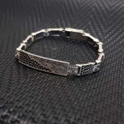 925K Sterling Silver Embroidered Handmade Men Bracelet Etnic Vintage Jewellery