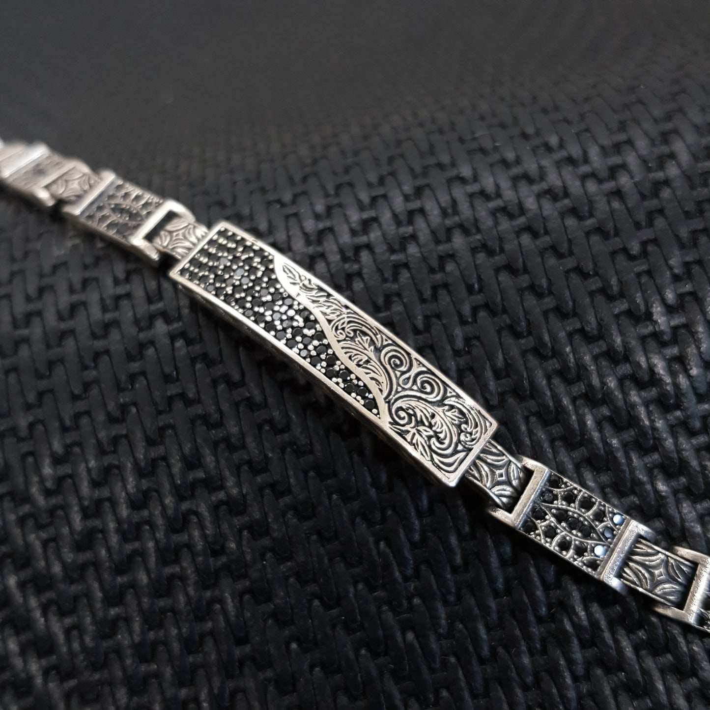 925K Sterling Silver Embroidered Handmade Men Bracelet Etnic Vintage Jewellery