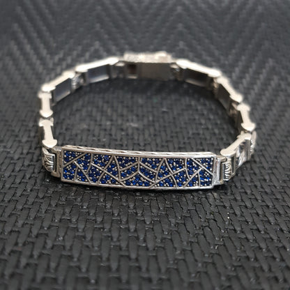 Embroidered Handmade Men Bracelet 925K Sterling Silver Etnic Vintage Jewellery