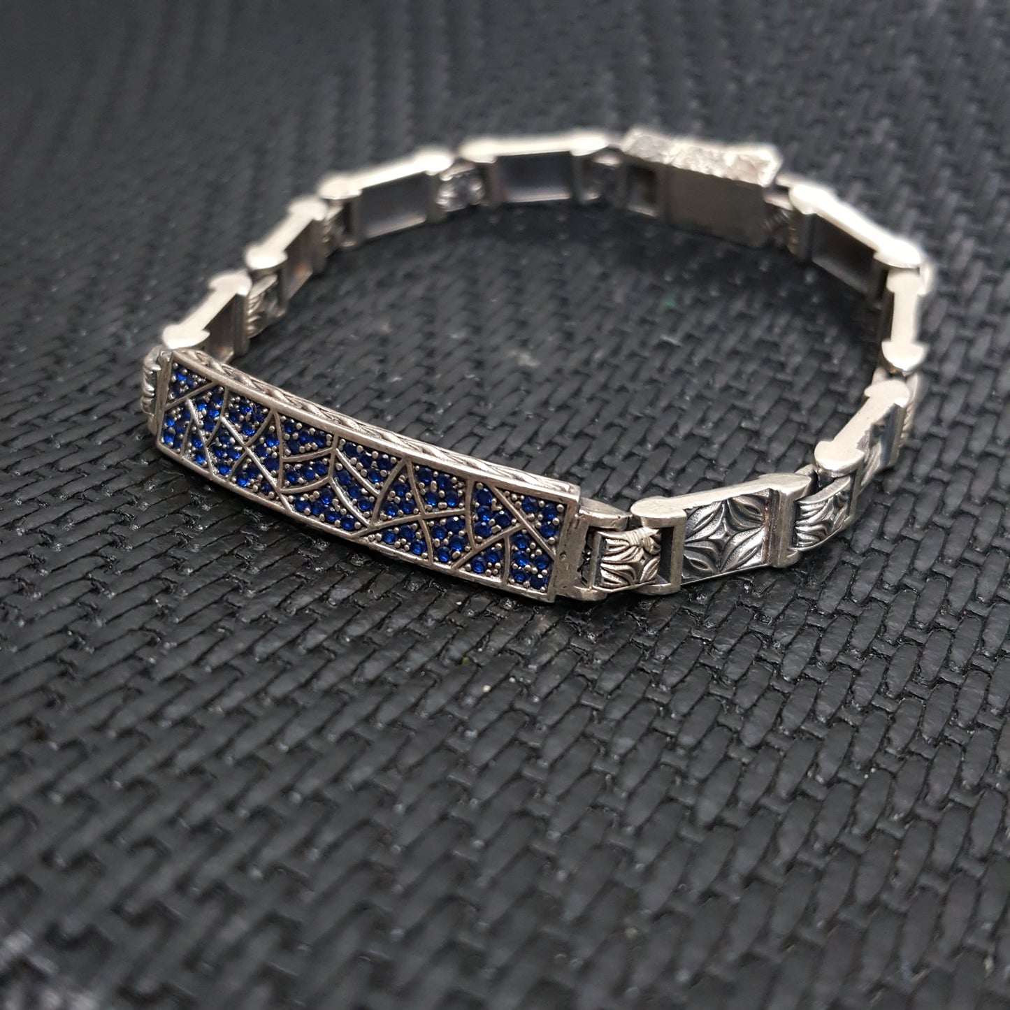 Embroidered Handmade Men Bracelet 925K Sterling Silver Etnic Vintage Jewellery