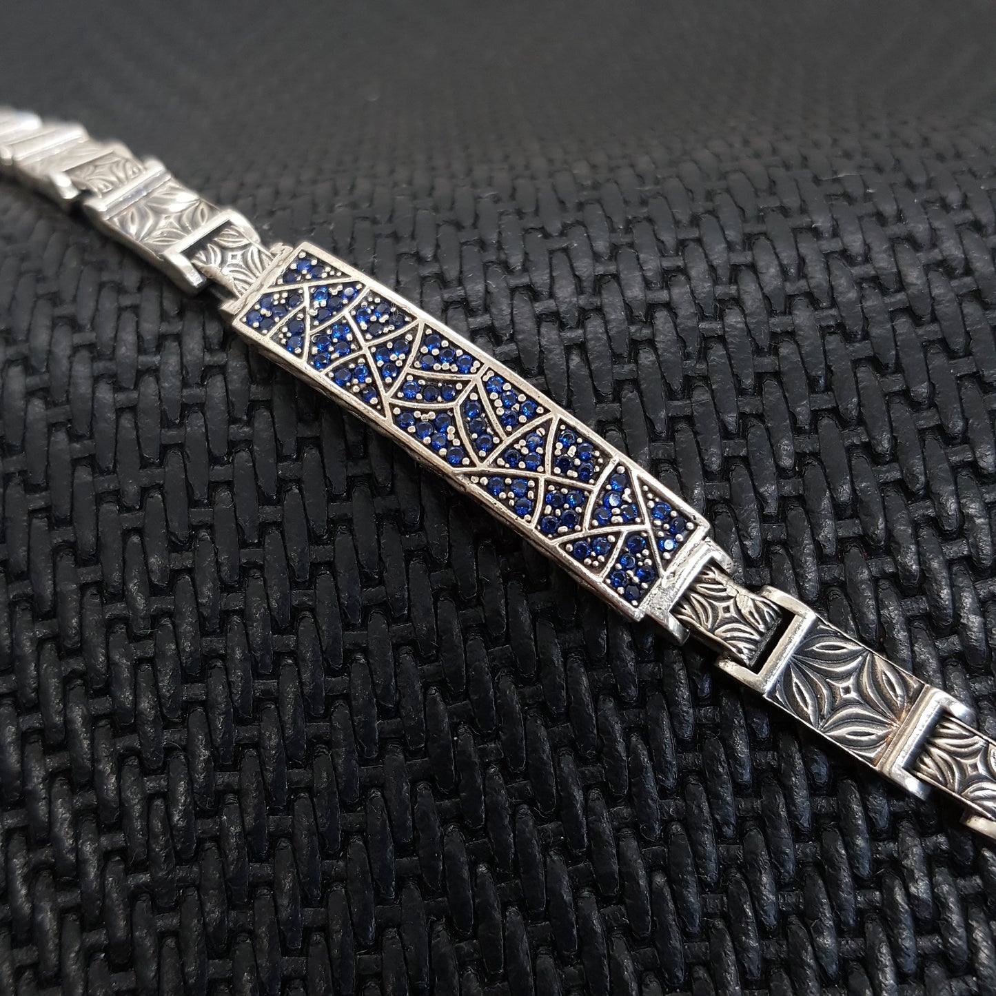 Embroidered Handmade Men Bracelet 925K Sterling Silver Etnic Vintage Jewellery