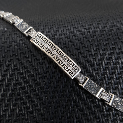 Embroidered Handmade Men Bracelet 925K Sterling Silver Etnic Men Jewellery